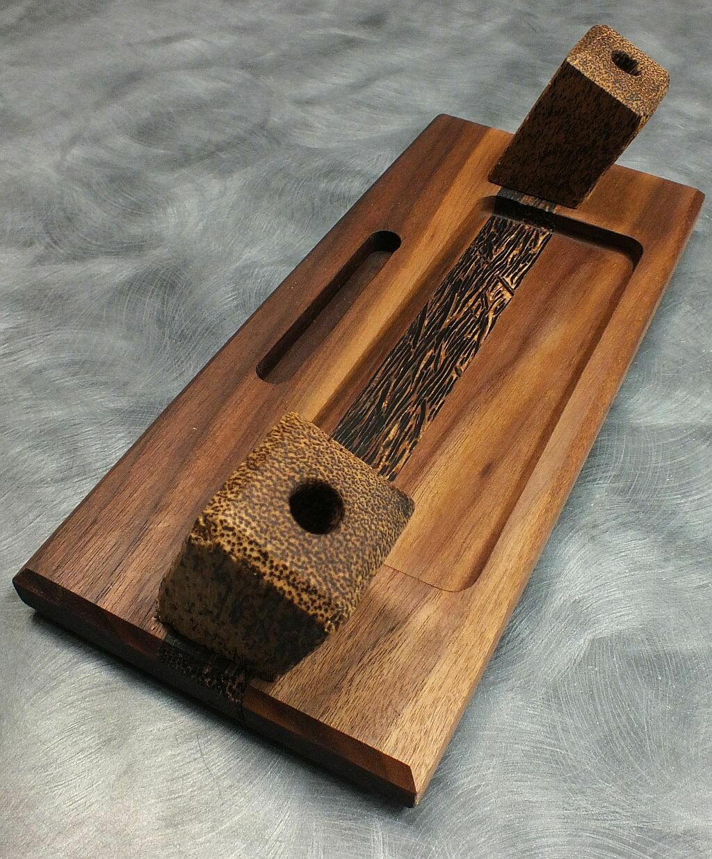 Wood Pen Stand, Walnut/Black Palm, Handmade