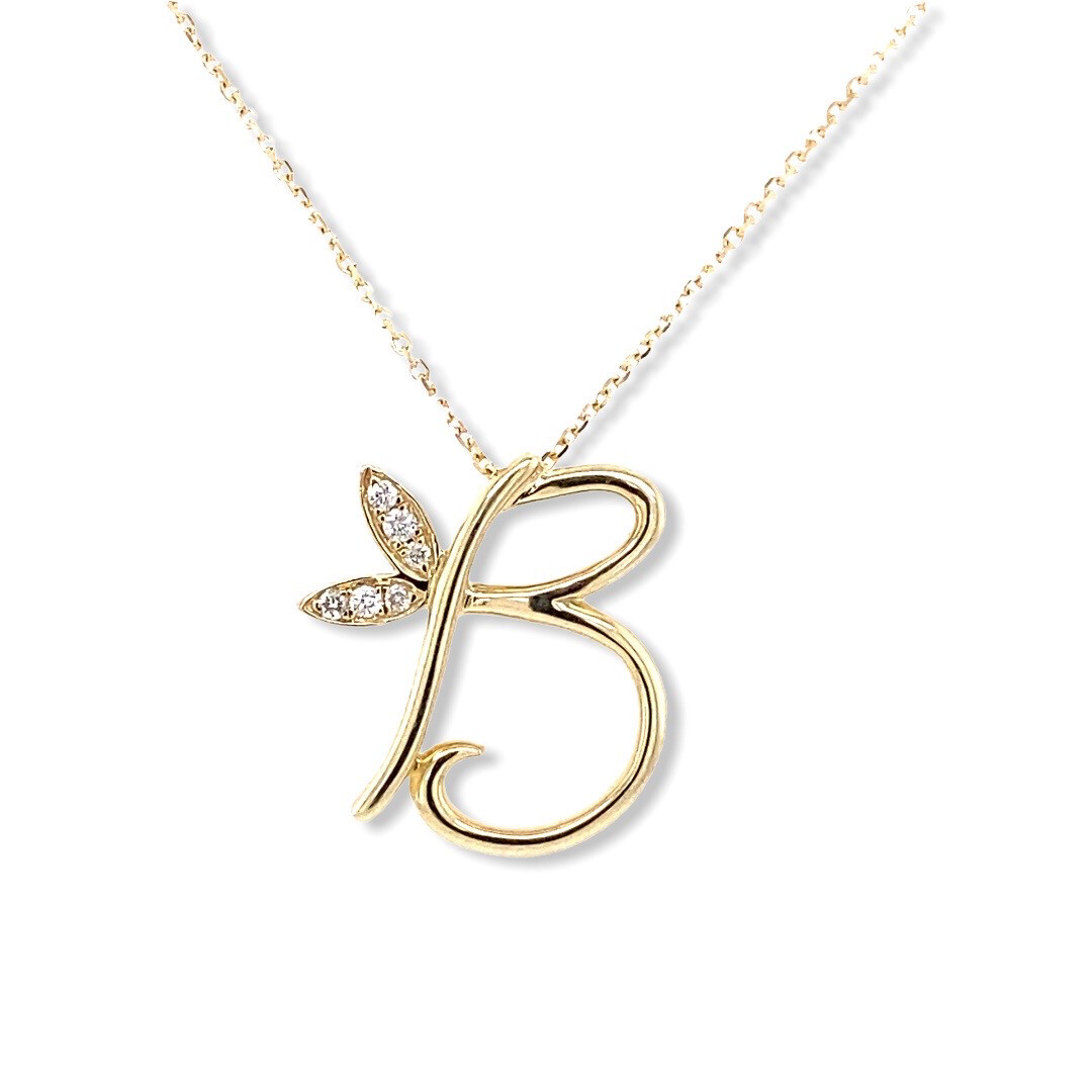 Diamond B Initial Pendant 9 Carat 