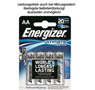 Lithium Batterien AA Energizer ULTIMATE L91 4 Stück