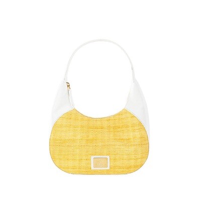 HENRY DANIEL ROMA – Eva Hobo bag white leather and beige raffia HENRY DANIEL ROMA – Eva Hobo bag white leather and beige raffia