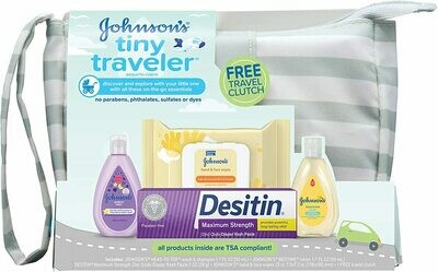 Johnson's Tiny Traveler Baby Gift Set, Baby Bath and Skin Care Essential Products, TSA-Compliant Travel Baby Gift Set, Hypoallergenic & Paraben-Free, 5 Items