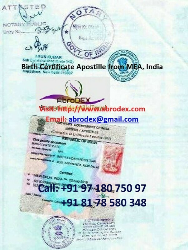 Birth Certificate Apostille, Embassy Attestation in Delhi, India