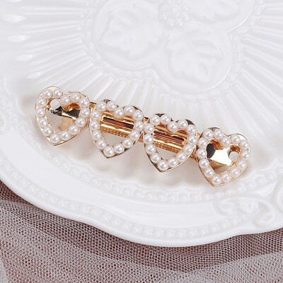 Pearl studded hearts hair barrette Pearl studded hearts hair barrette