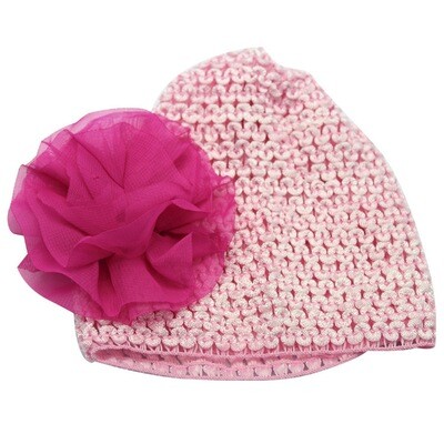 Pink chiffon flower stretch baby hat Pink chiffon flower stretch baby hat
