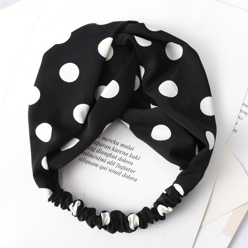 Polka dots soft chiffon twist front elastic headband Polka dots soft chiffon twist front elastic headband