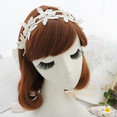 White Black lace flowers headband White Black lace flowers headband