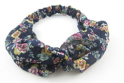 Twist front dark blue floral elastic headband Twist front dark blue floral elastic headband