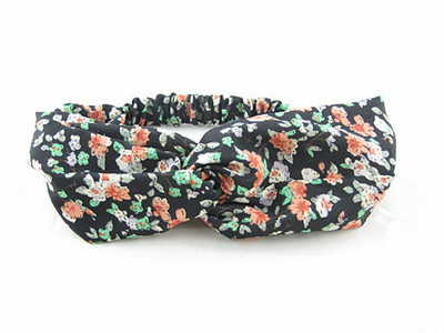 Twist front black floral elastic headband Twist front black floral elastic headband