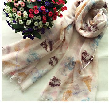 Pretty icon beige white long scarf Pretty icon beige white long scarf