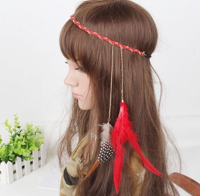 Gold chain feather elastic headband Gold chain feather elastic headband