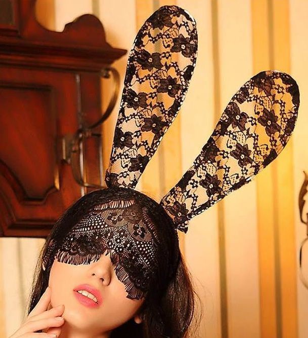 Premium lace bunny ears with veil Premium lace bunny ears with veil