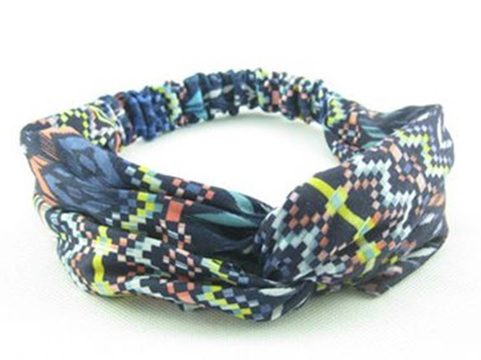 Twist front Blue rainbow elastic cotton headband Twist front Blue rainbow elastic cotton headband