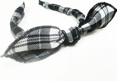 Black White shepherd's plaids patterned headband with bow Black White shepherd's plaids patterned headband with bow