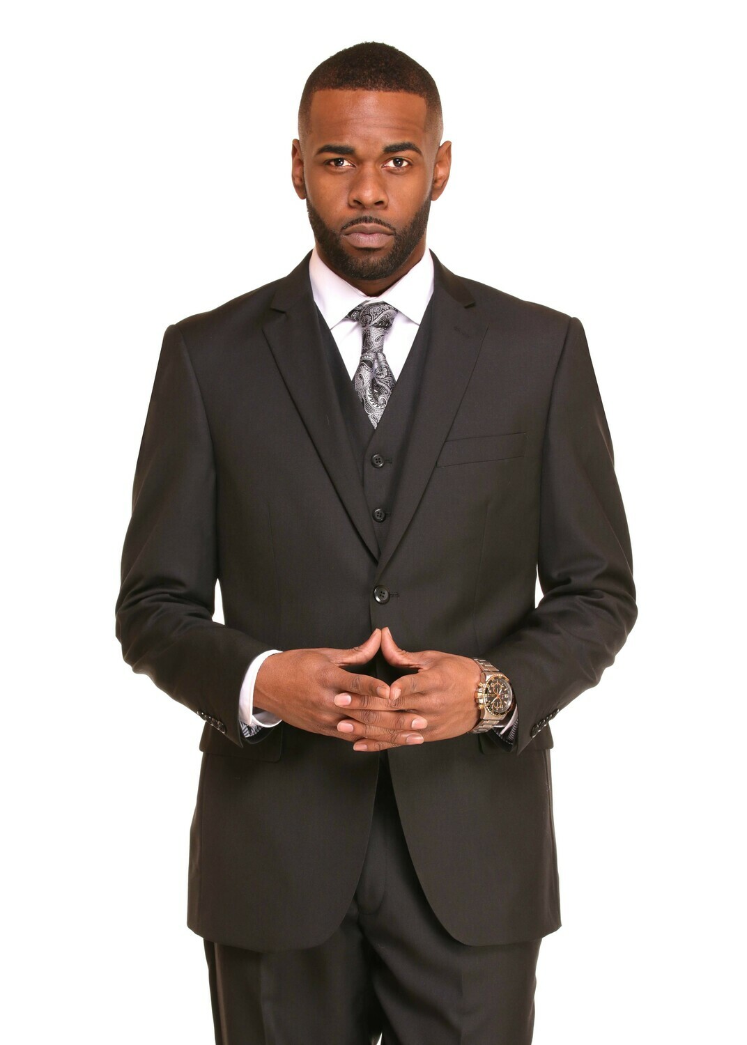 MEN&#39;S BLACK SHARKSKIN VESTED SUIT