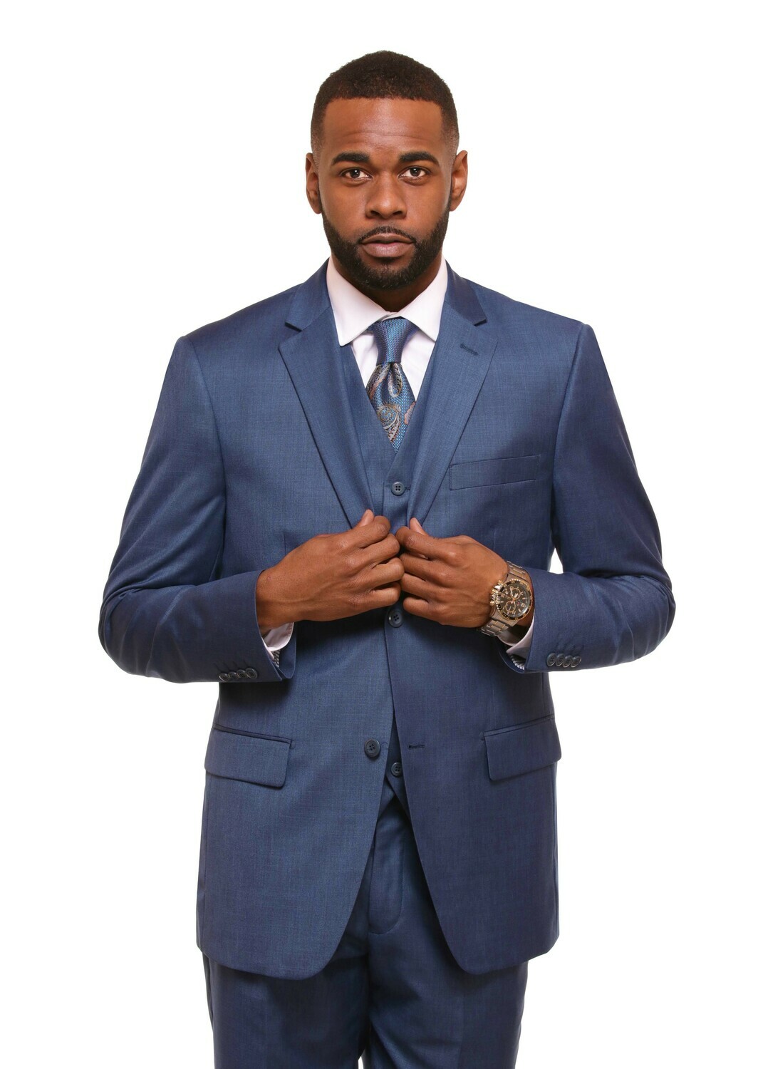 MEN&#39;S ROYAL SHARKSKIN VESTED SUIT