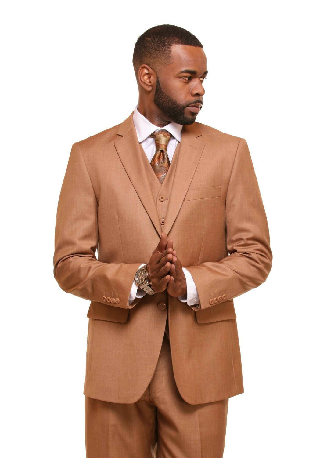 MEN&#39;S LATTE SHARKSKIN VESTED SUIT