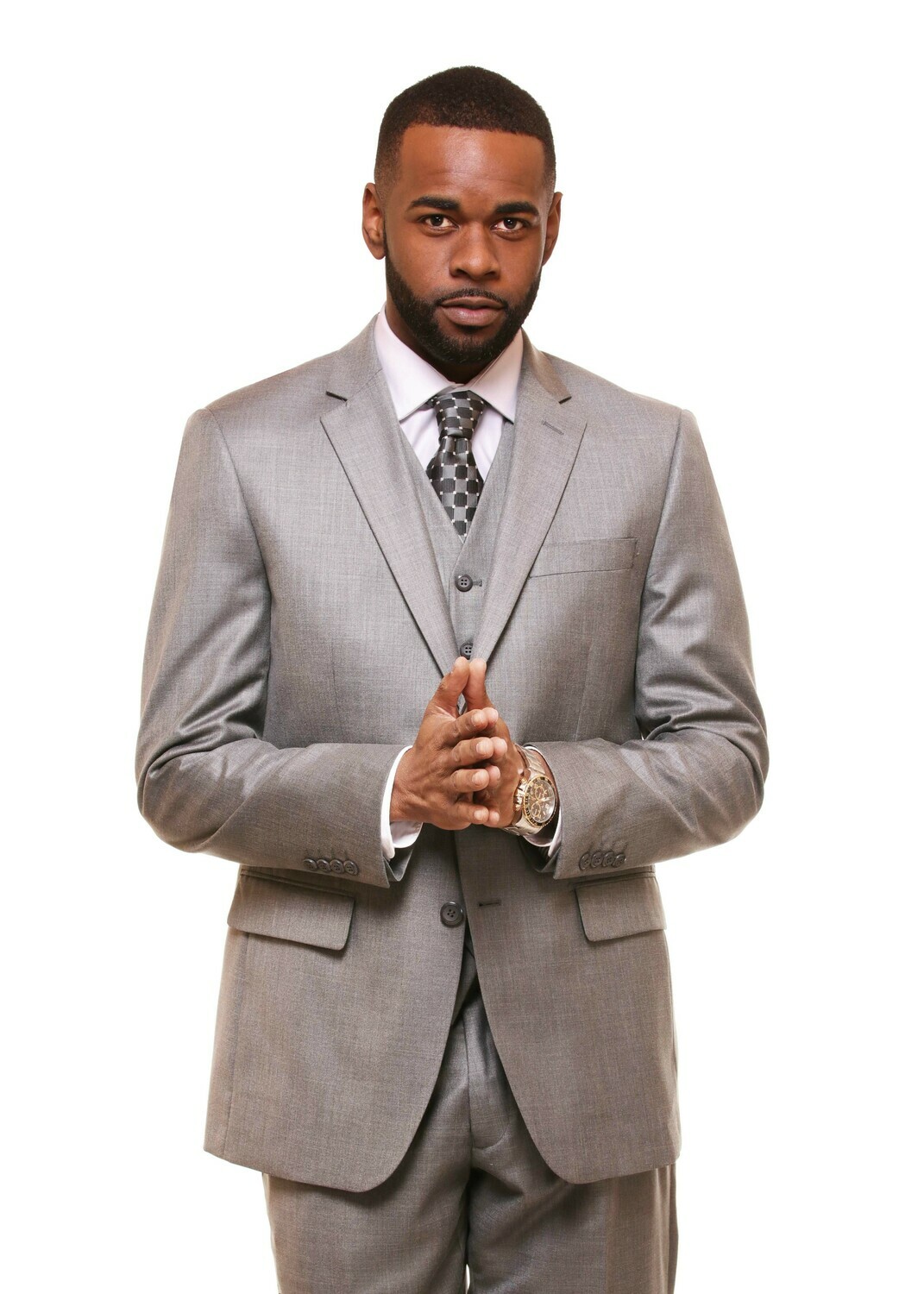 MEN&#39;S STONE SHARKSKIN VESTED SUIT