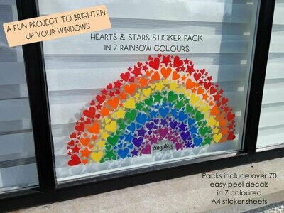 Heart & Stars Sticker Pack - 7 Rainbow Colours