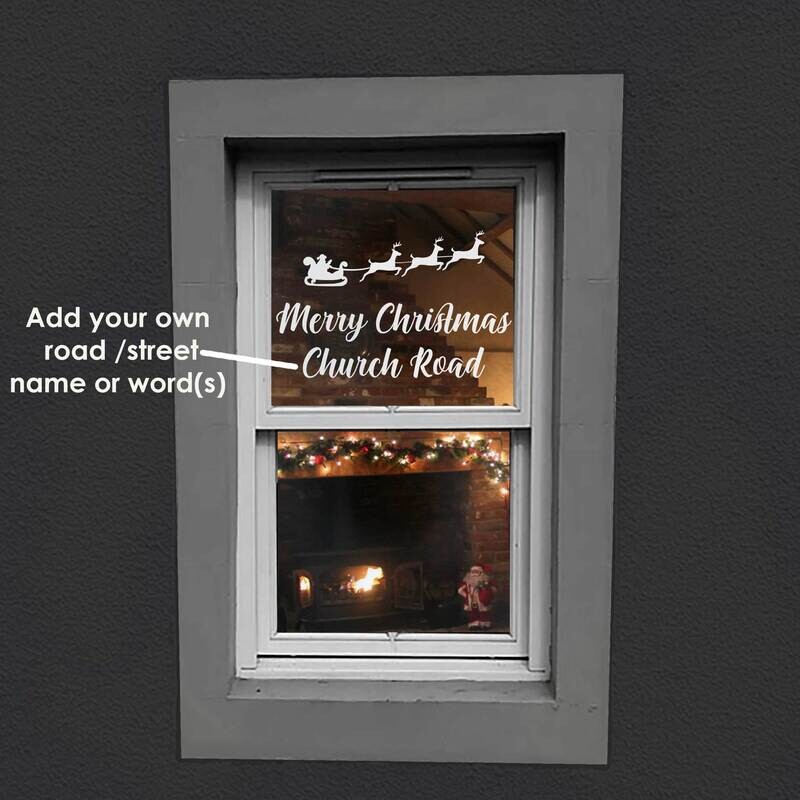 Merry Christmas Window Decal Sticker - Add Your Road or Street Name