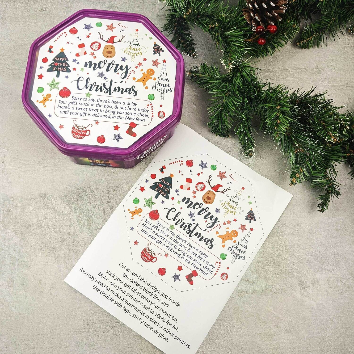 Christmas Sweet Tin Printable Gift Label - Octagonal