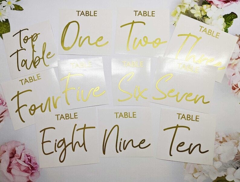 Vinyl Wedding Table Number Stickers
