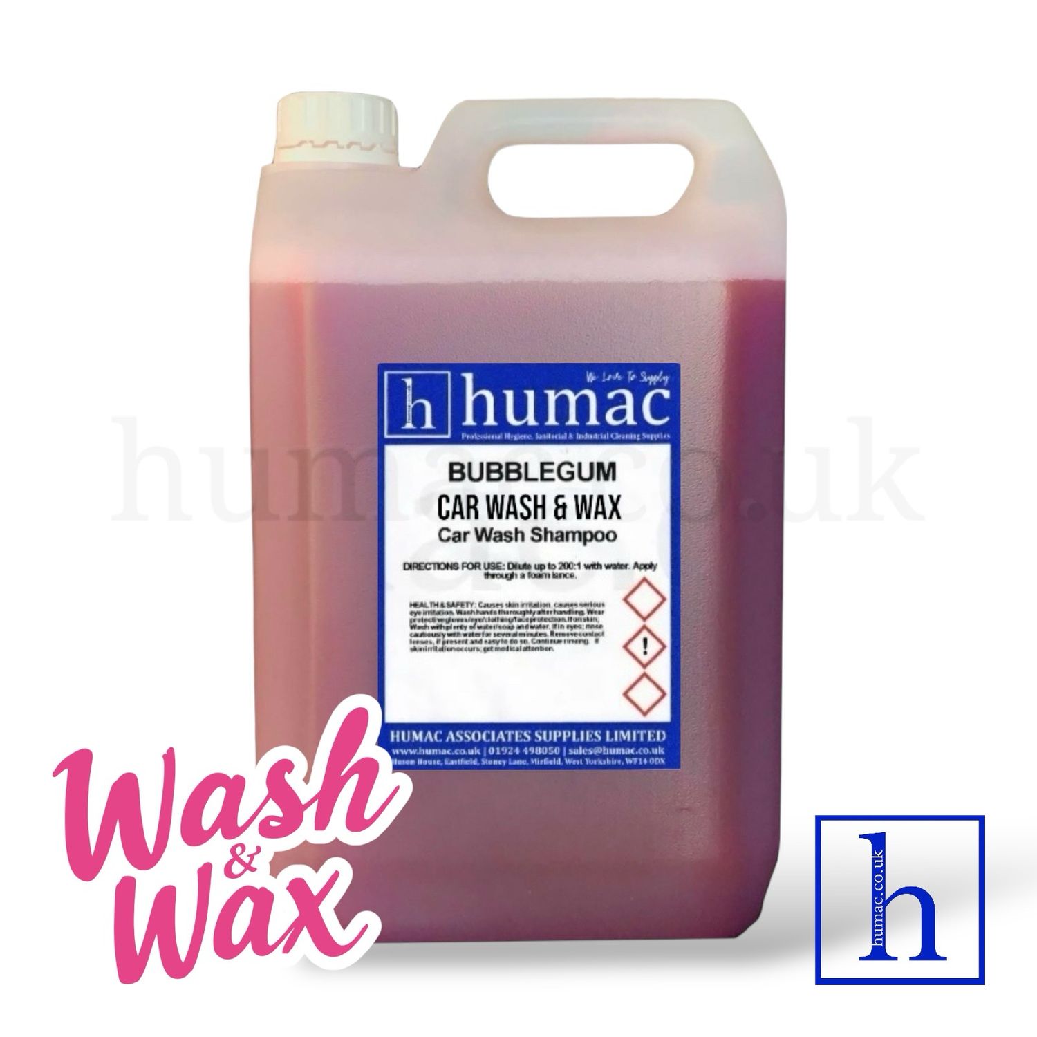 5L - BUBBLEGUM - CAR WASH & WAX - Shampoo Clarifier PH Neutral Non Caustic - HUMAC