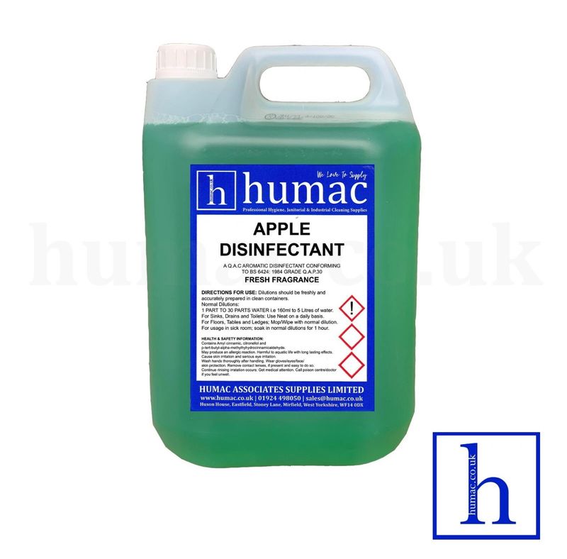 5L - APPLE DISINFECTANT - Fresh Fragrance Deodoriser Cleaner - Wheelie Bin, Pet Kennel, Patio - OLS