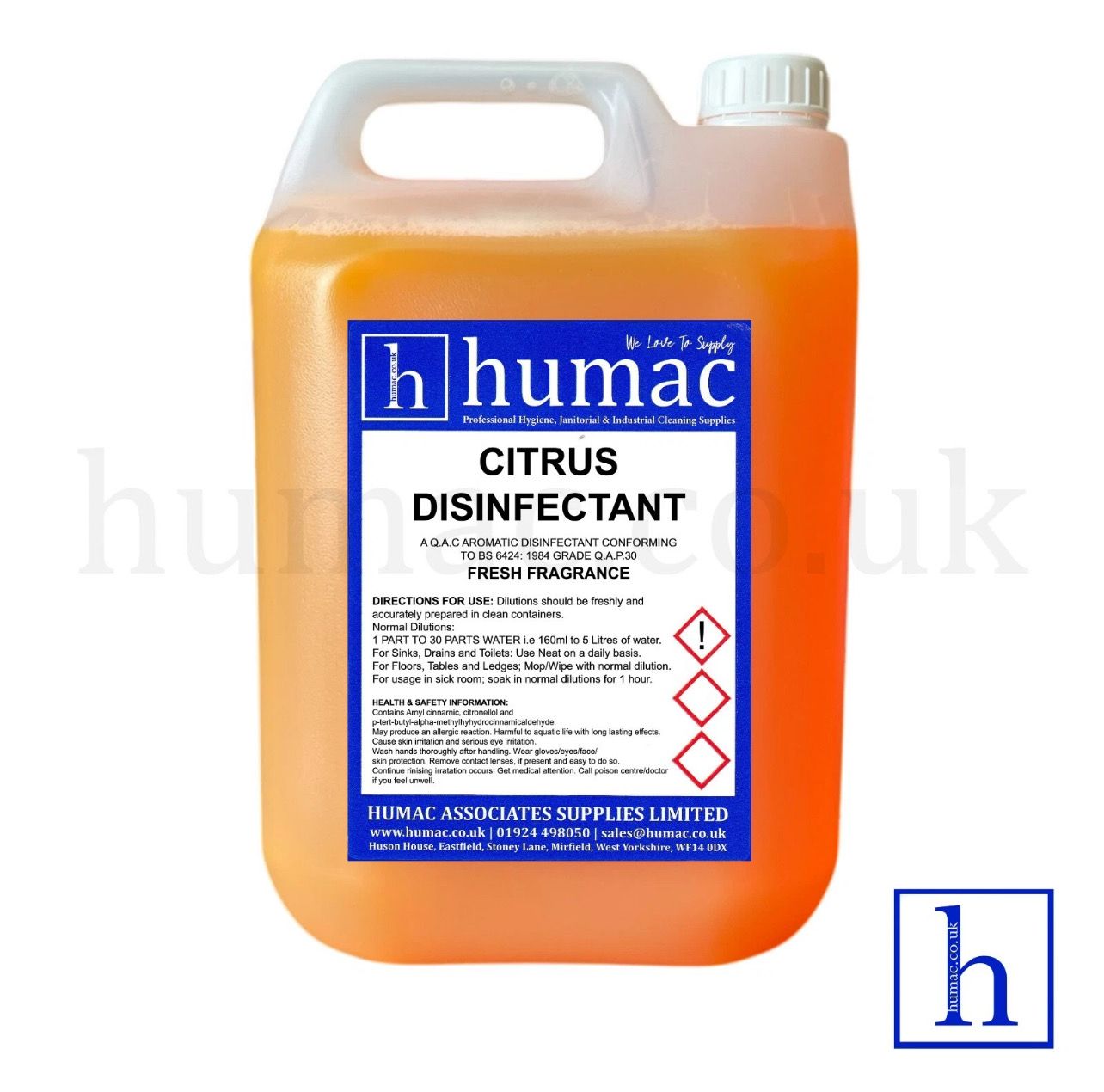 5L - CITRUS DISINFECTANT - Fresh Fragrance Deodoriser Cleaner - Wheelie Bin, Pet Kennel, Patio - OLS
