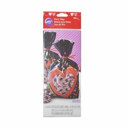 WILTON 1912-5518 Bolsa de celofán NEGRA DE CORAZON ROJO
