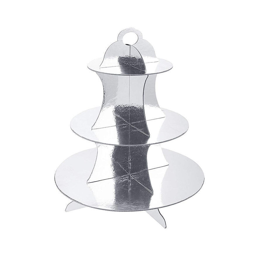 BD-0014 Desc. Base Para Cupcakes 3 Niveles Plata.