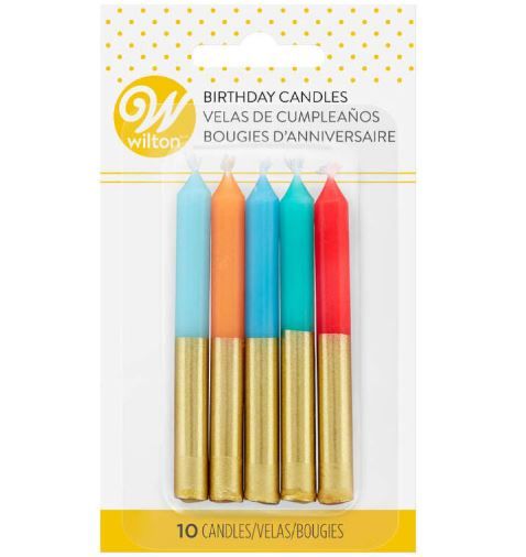 WILTON 2811-0-0059 Velas Cumpleaños Doradas/Colores 10 Pzas