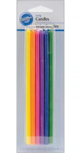 WILTON 2811-777 Vela Larga Multicolores 14.4 Cm.  12 Pz.