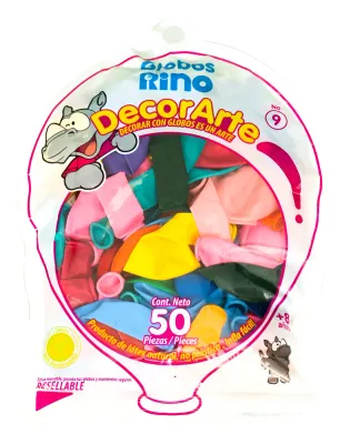 03531 Globo Rino No. 9 Colores Bolsa 50 Pzas