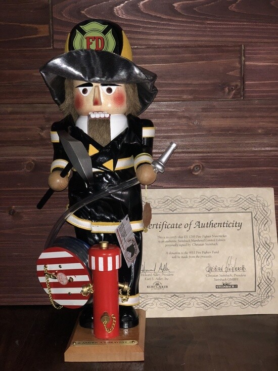 Fire Fighter Nutcracker and Music Box Signed Fire Fighter Nutcracker and Music Box Signed