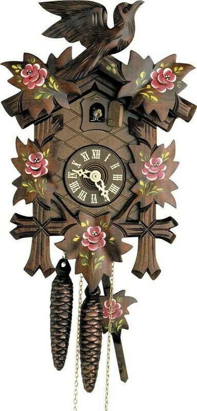 1-Day Carved Pink Flowers Cuckoo Clock