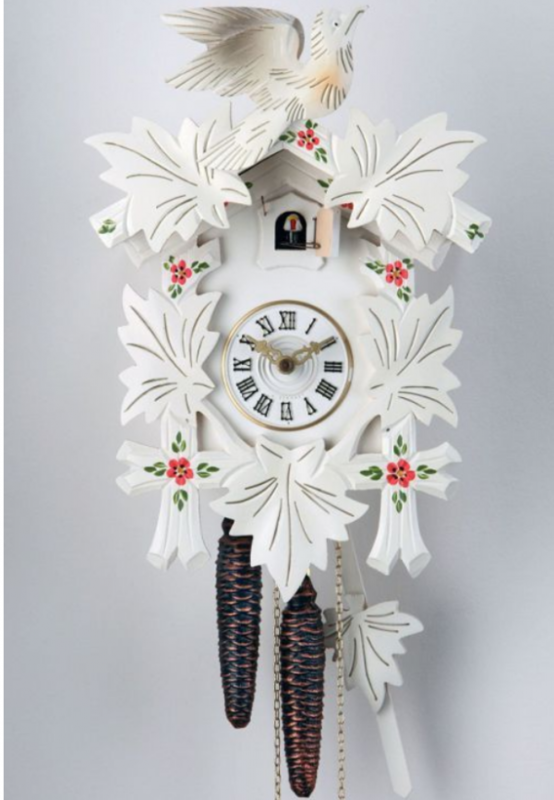 1-Day White Carved Red Flowers Cuckoo Clock