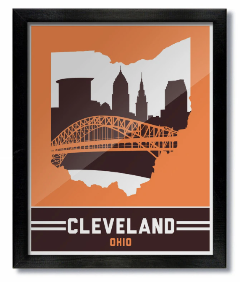 Cleveland Skyline Orange Brown Print