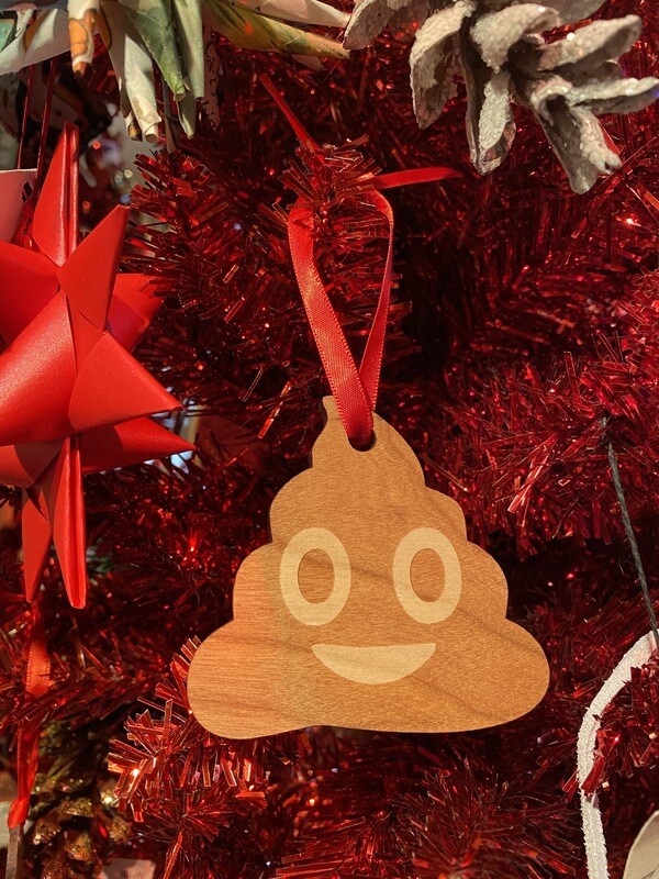 Poop Emoji Wooden Ornament