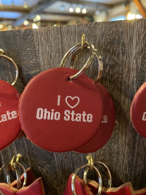 I Love Ohio State Leather Keychain