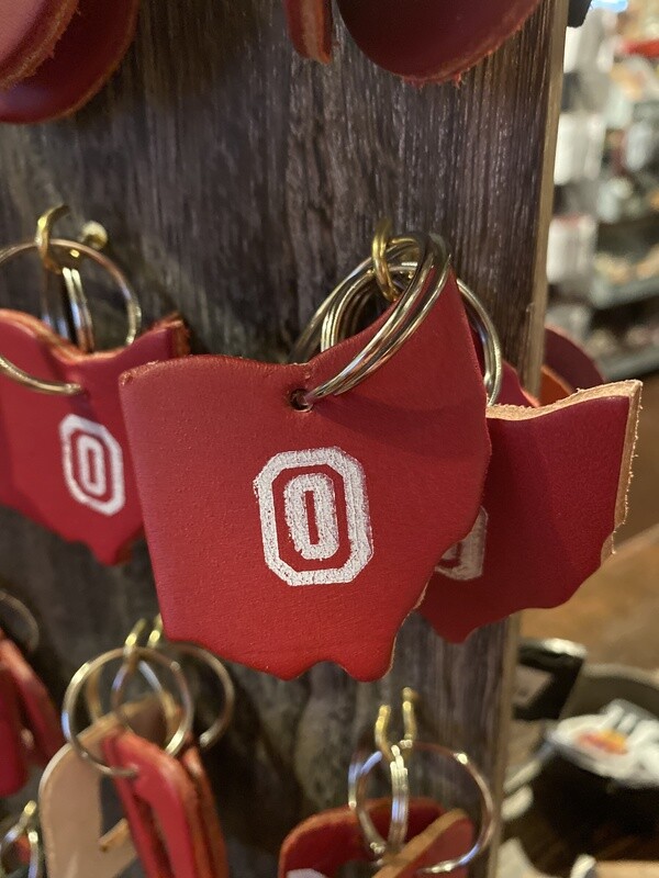 Block O Ohio Shape Leather Keychain