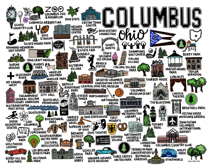 Columbus Ohio Map (Color) Print