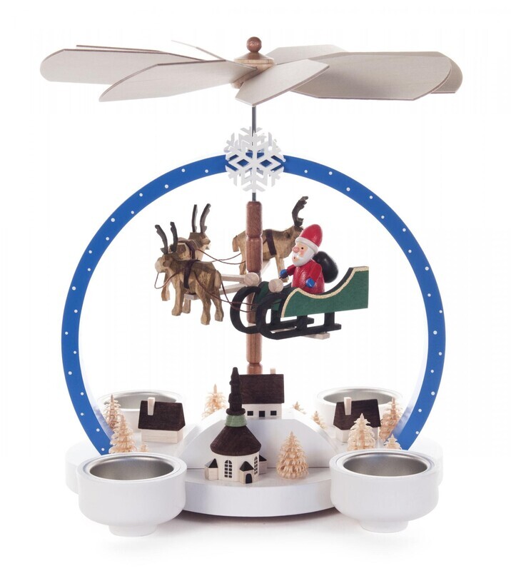 Flying Santa in Sleigh with Reindeer German Tea Light Pyramid