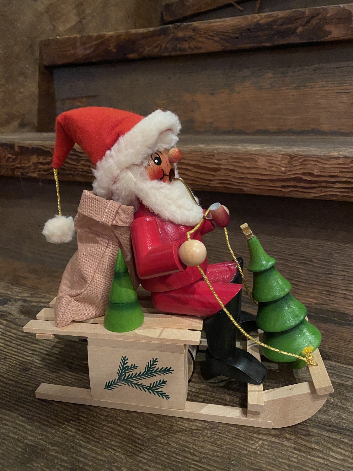 Santa on Sleigh Moving Smoker and Music Box