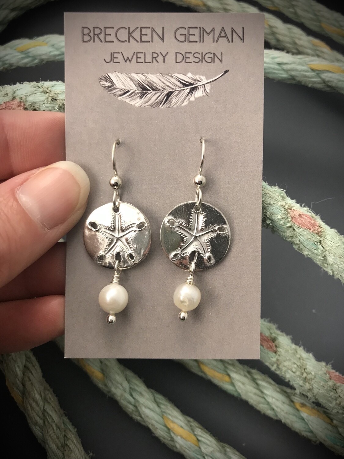 Sand-dollar &amp; Freshwater Pearl Earrings (made-to-order)