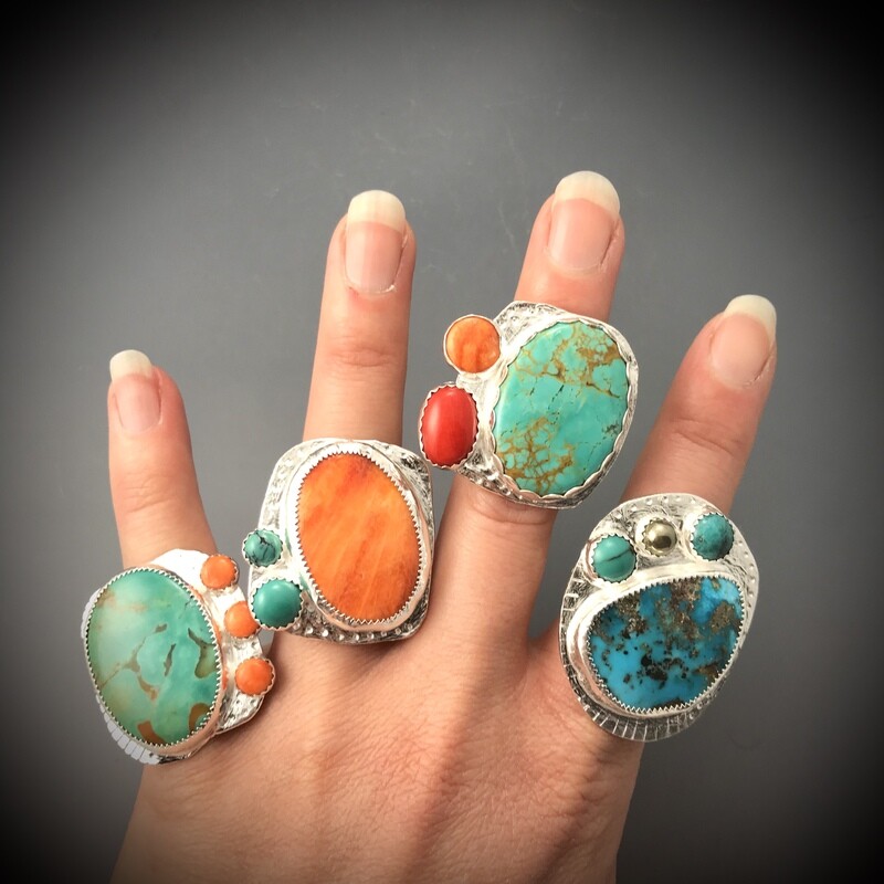 Tyrone Turquoise, Coral, Spiny Oyster Statement Ring