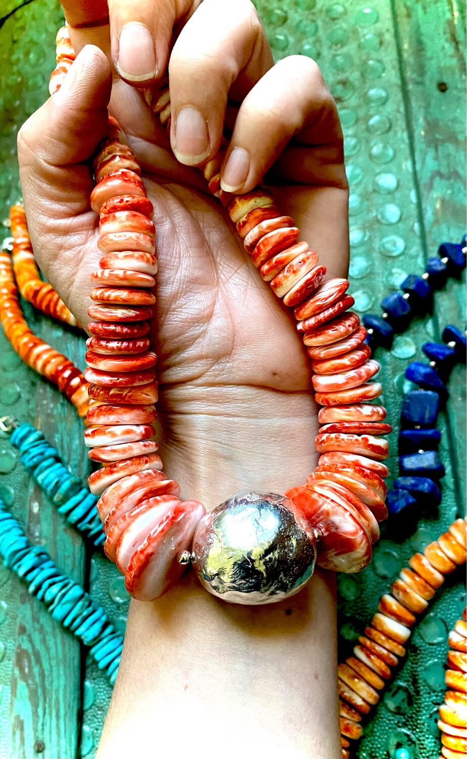 Spiny Oyster (Red Tone) + Fine Silver Statement Necklace