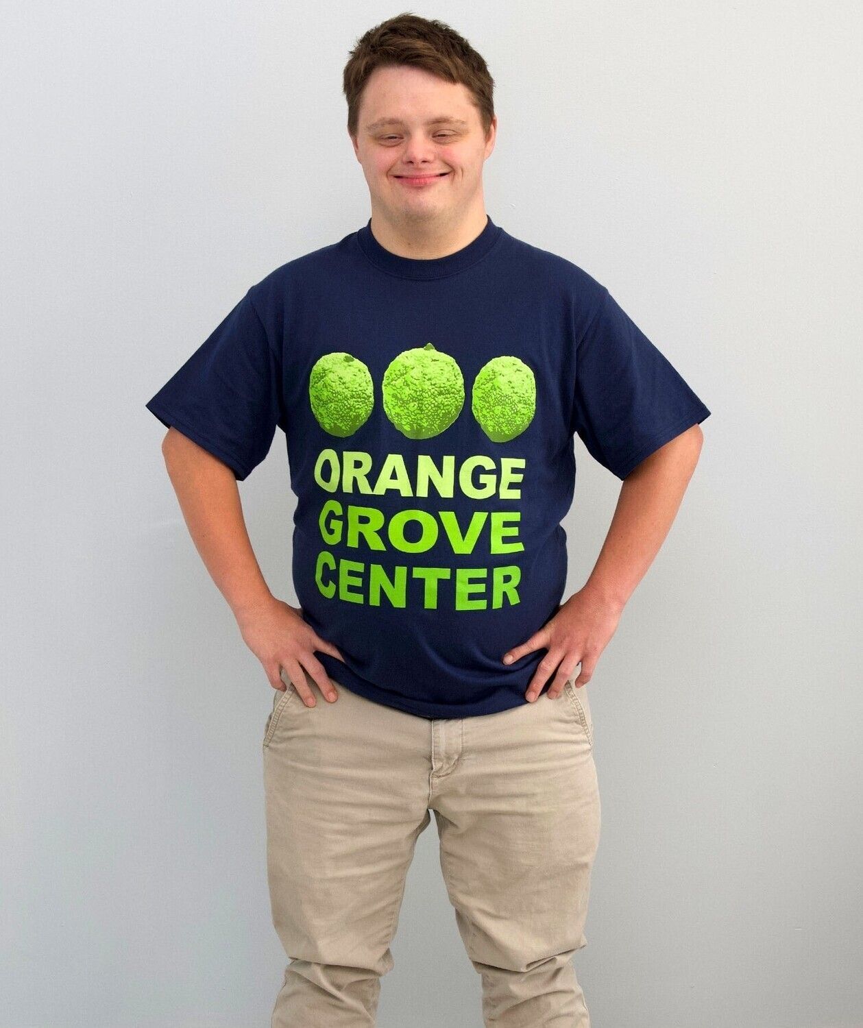 3-ORANGE LOGO T-SHIRT - DARK BLUE