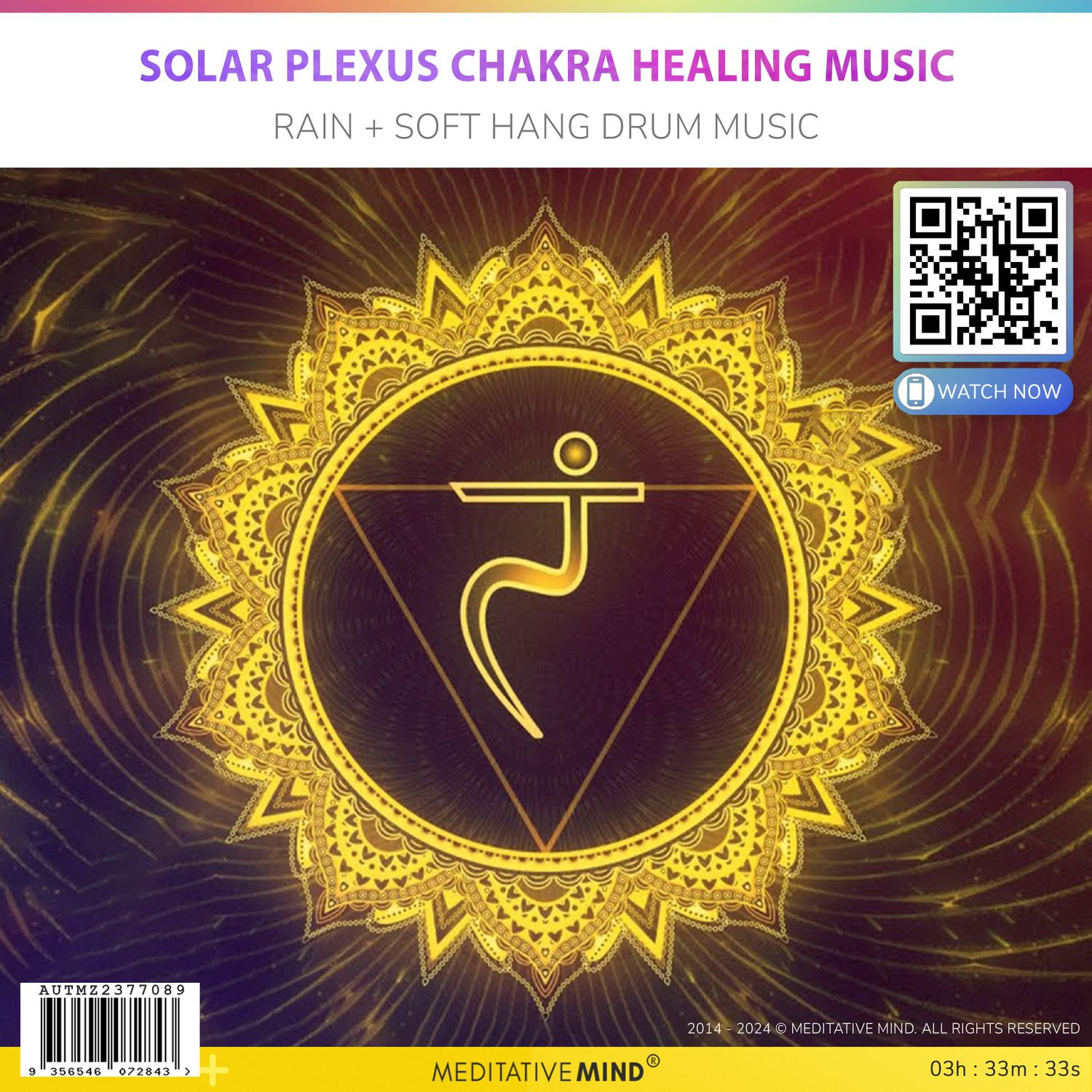 Solar Plexus Chakra Healing Music - Rain + Soft Hang Drum Music