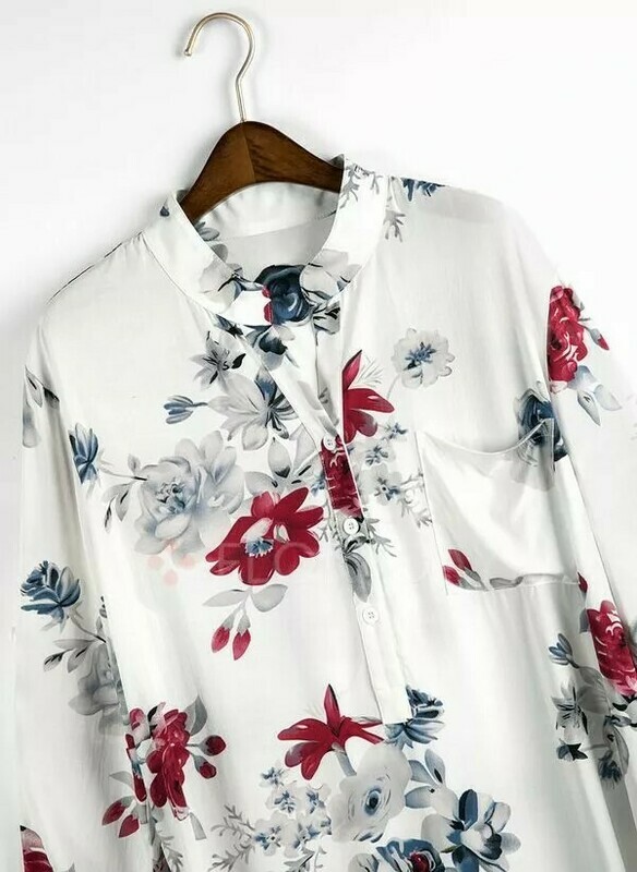 Floral Casual V-Neckline Long Sleeve Blouses