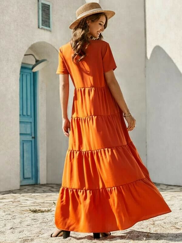 Solid Ruffle Hem Maxi Dress